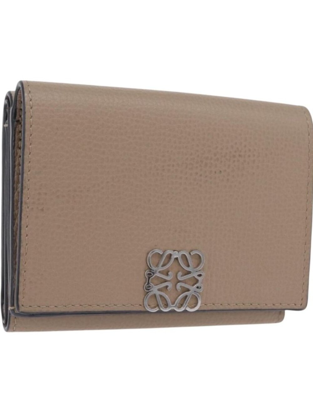 LOEWE Anagram Trifold Wallet Leather Beige Silver